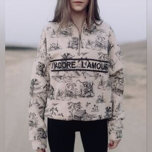 EllandEm J’adore L’amour sweatshirt Tamn Black Pullover Quarter Zip M/L